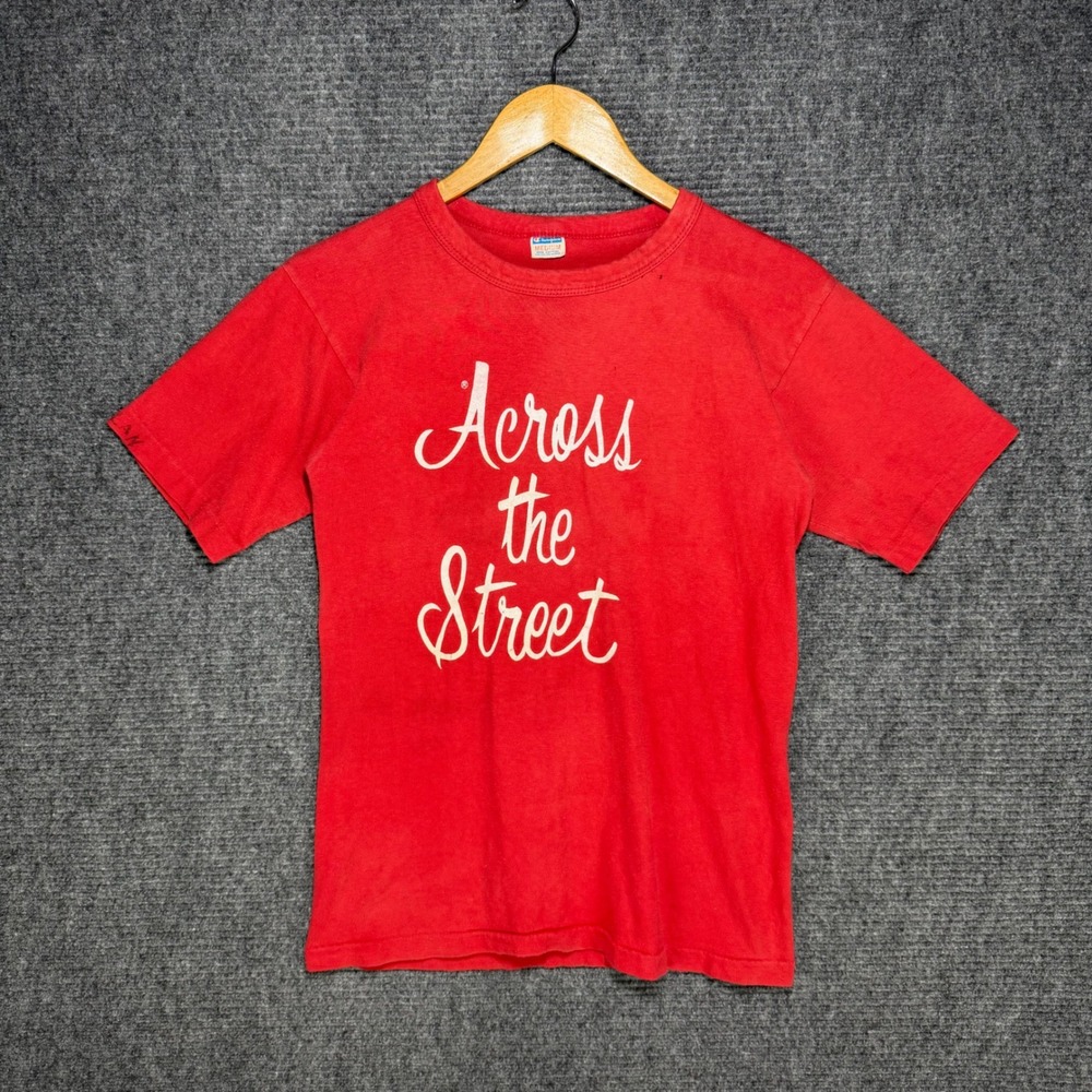 Vintage 70s Champion Red Across the Street Graphic T-Shirt Medium Fits Small